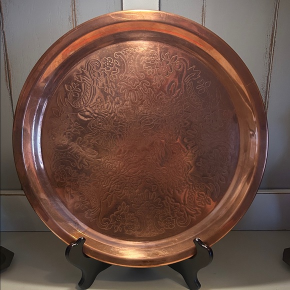 Other - Vgt round etched copper serving tray.